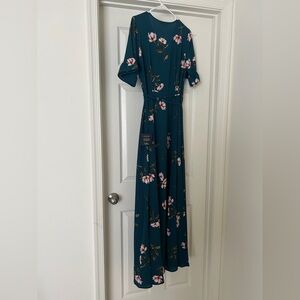 Lulus maxi Floral wrap dress with ruffle sleeves | summer wedding guest dress